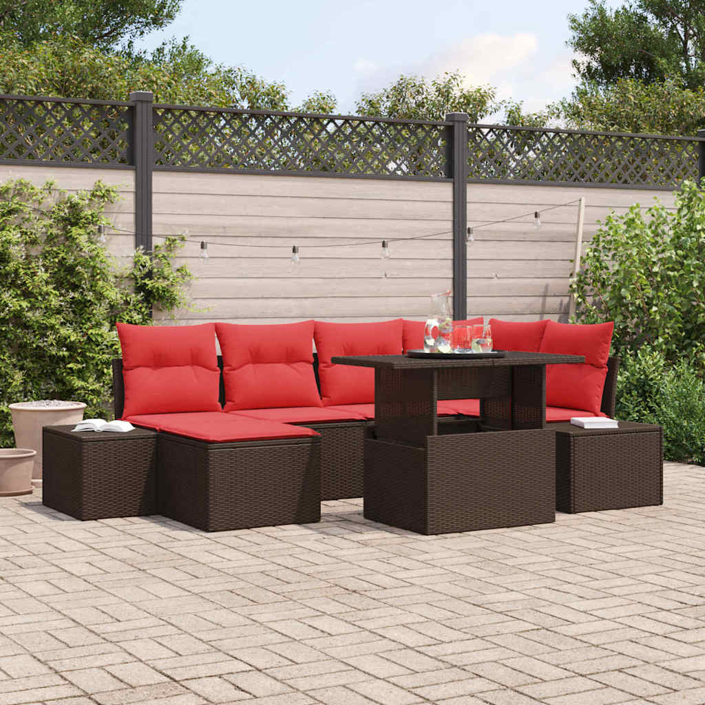 Set Divano da Giardino con cuscino 7 pcs Marrone e rosso | homemem39