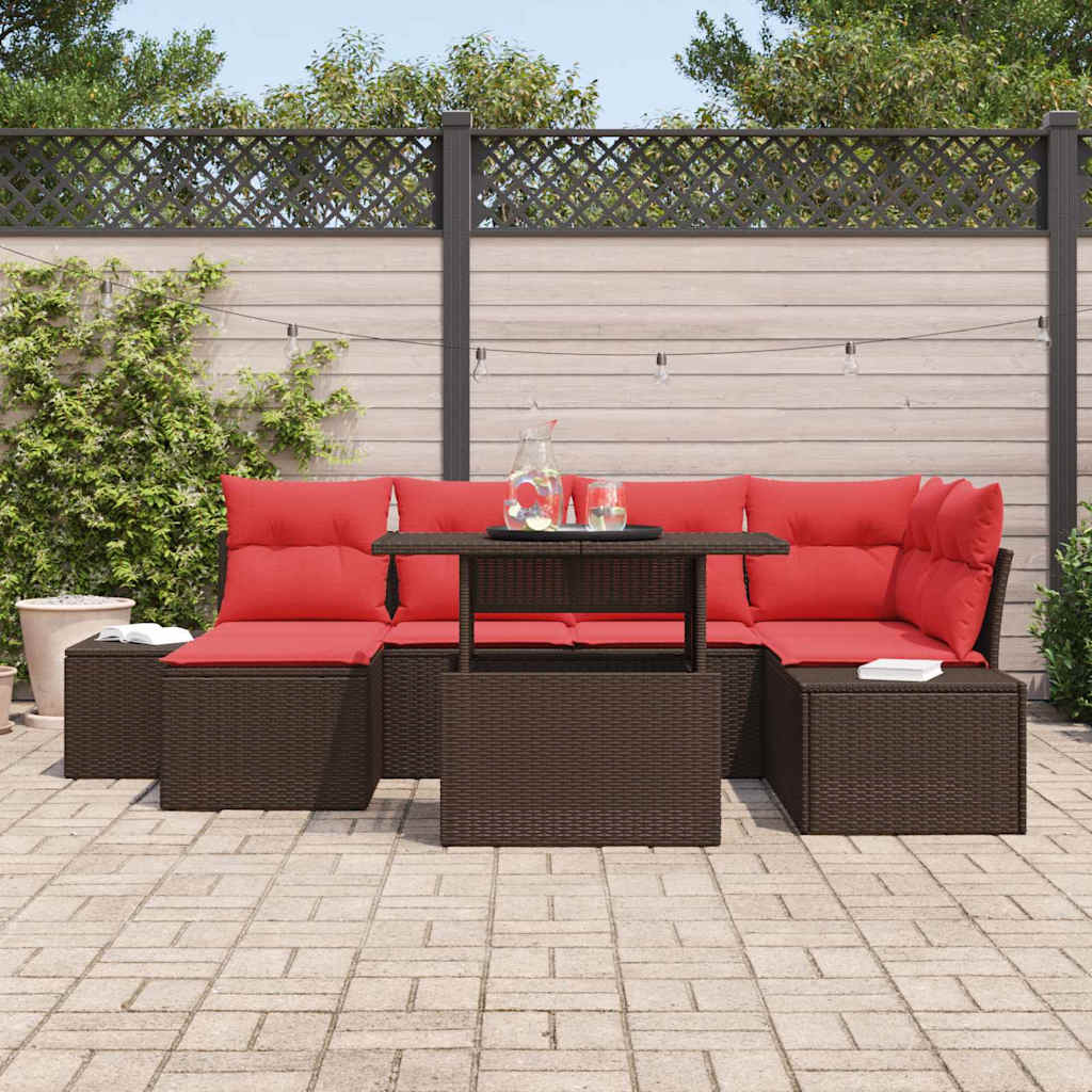 Set Divano da Giardino con cuscino 7 pcs Marrone e rosso | homemem39