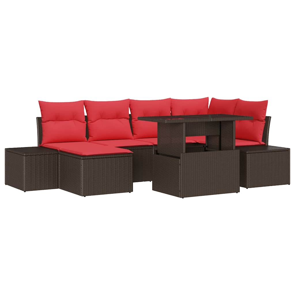 Set Divano da Giardino con cuscino 7 pcs Marrone e rosso | homemem39