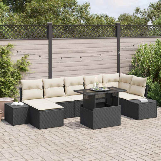 Set Divano da Giardino con cuscino 8 pcs Nero e crema