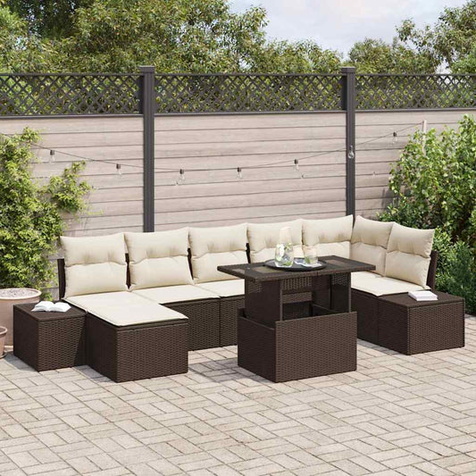Set Divano da Giardino con cuscino 8 pcs Marrone e crema