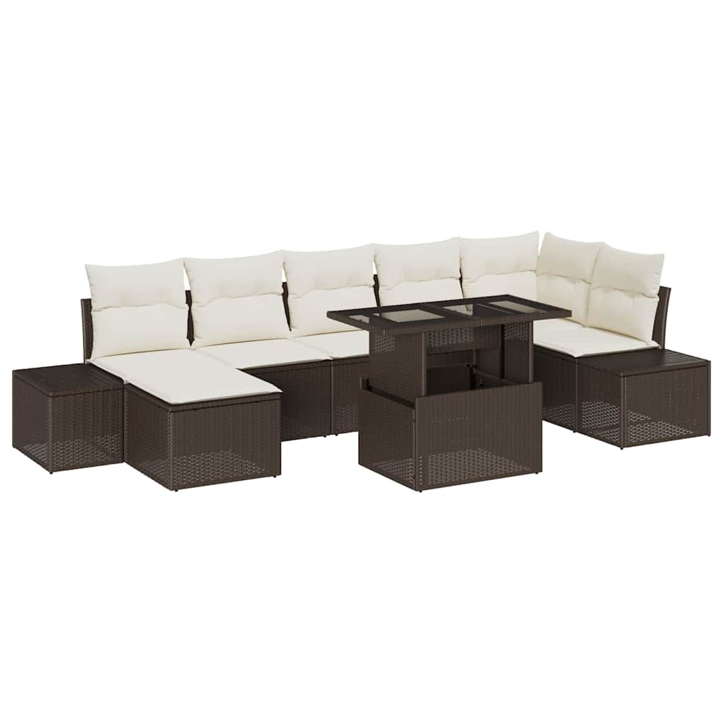Set Divano da Giardino con cuscino 8 pcs Marrone e crema | homemem39