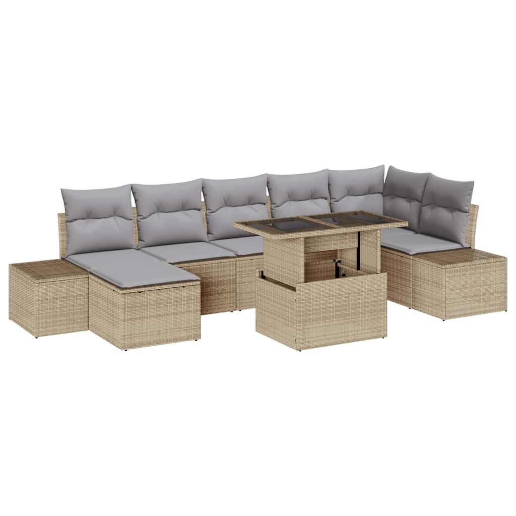Set Divano da Giardino con cuscino 8 pcs beige e grigio chiaro | homemem39
