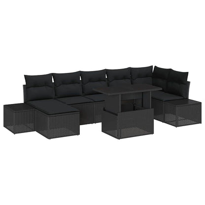 Set Divano da Giardino con cuscino 8 pcs Nero