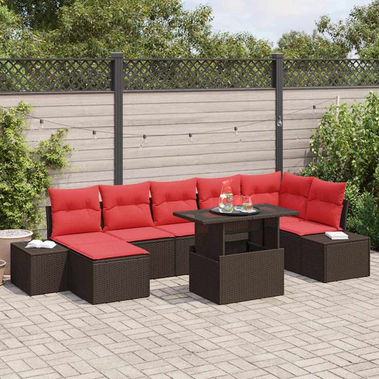 Set Divano da Giardino 8 pz Marrone e Rosso polyrattan | homemem39