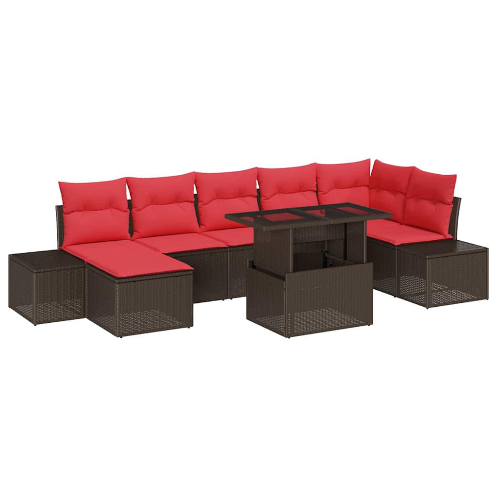 Set Divano da Giardino 8 pcs Marrone e Rosso polyrattan | homemem39