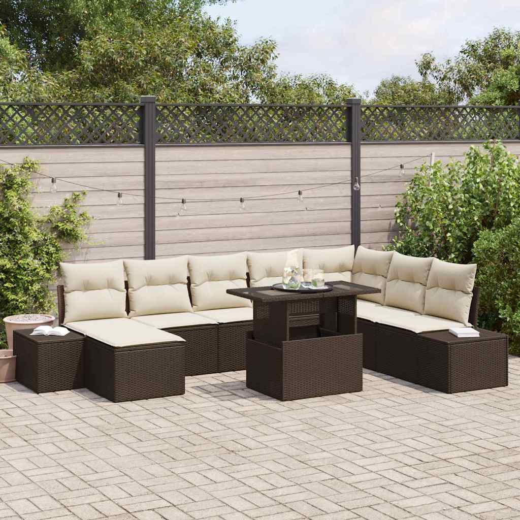 Set Divano da Giardino 9 pcs Marrone e Crema polyrattan | homemem39