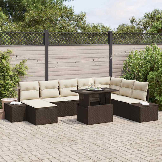 Set Divano da Giardino 9 pcs Marrone e Crema polyrattan