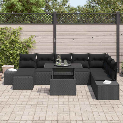 Set Divano da Giardino con cuscino 9 pcs Nero polyrattan | homemem39