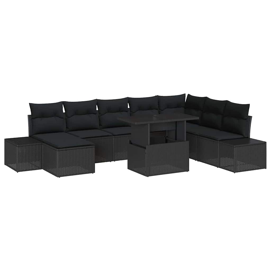 Set Divano da Giardino con cuscino 9 pcs Nero polyrattan | homemem39
