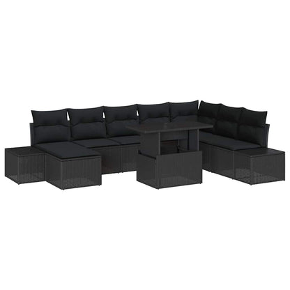Set Divano da Giardino con cuscino 9 pcs Nero polyrattan | homemem39