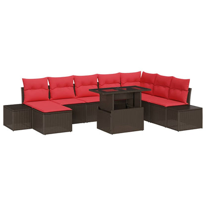 Set Divano da Giardino 9 pcs Marrone e Rosso polyrattan | homemem39