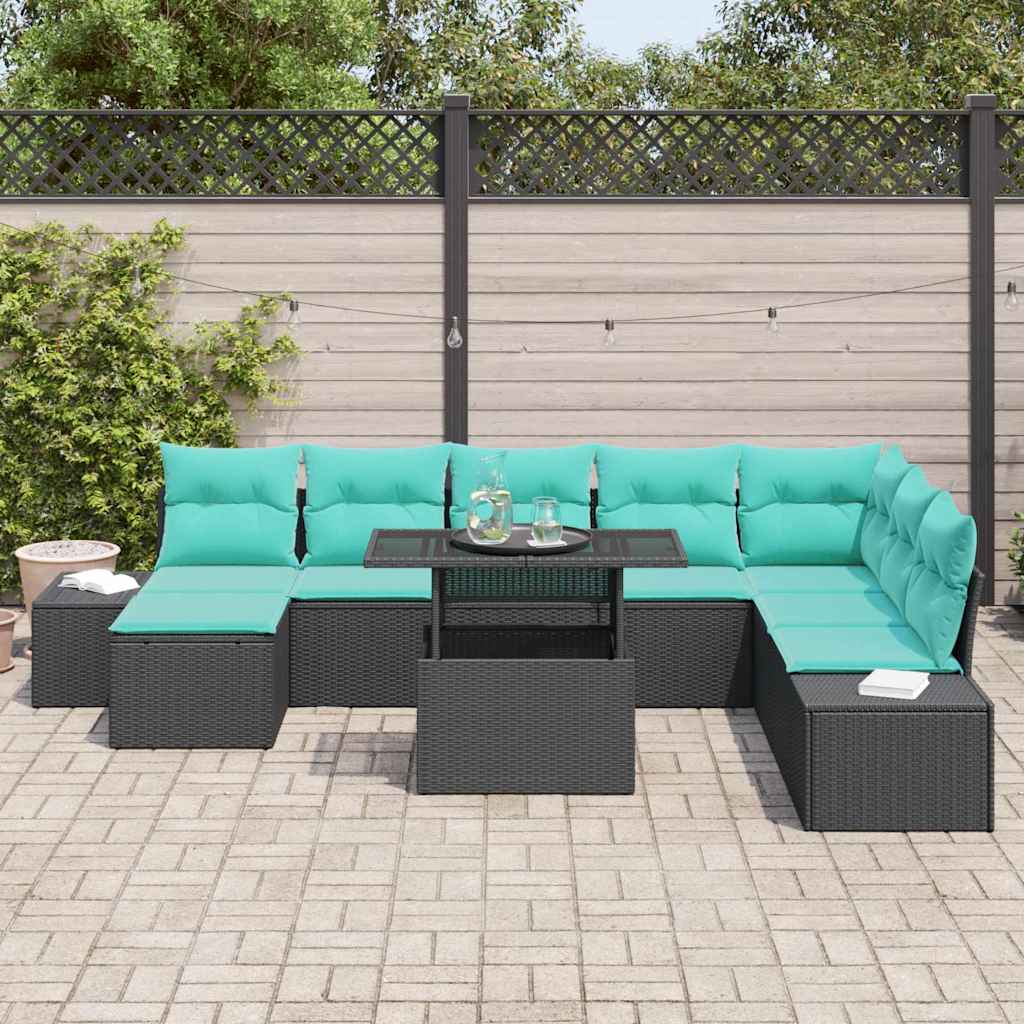 Set Divano da Giardino 9 pz Nero e Blu polyrattan | homemem39