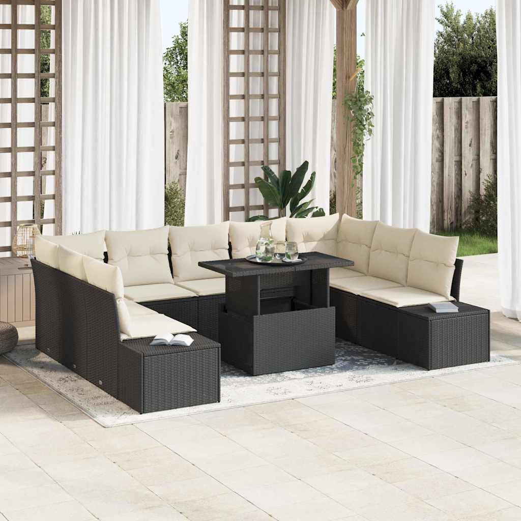 Set Divano da Giardino con cuscino 10 pcs Nero e crema | homemem39
