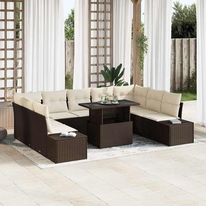 Set Divano da Giardino 10 pcs Marrone e Crema polyrattan | homemem39