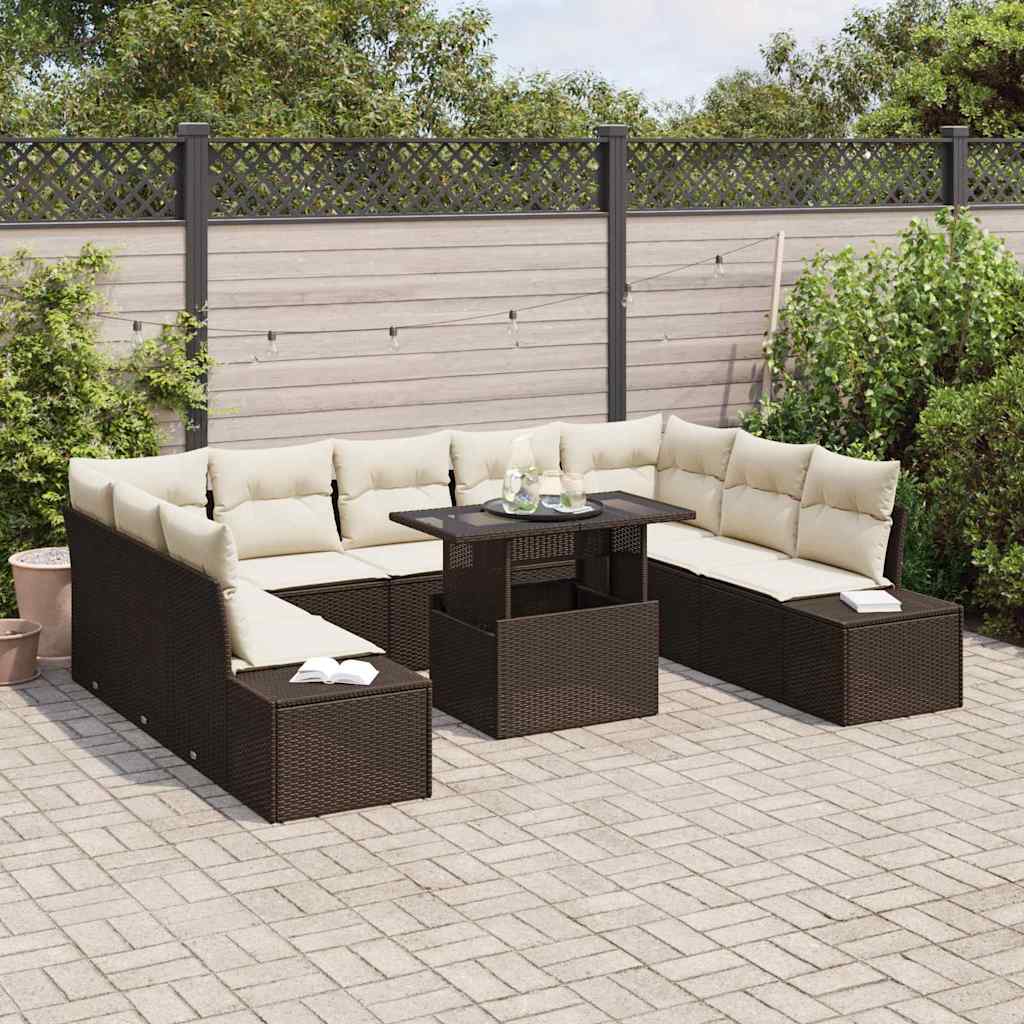 Set Divano da Giardino 10 pcs Marrone e Crema polyrattan | homemem39
