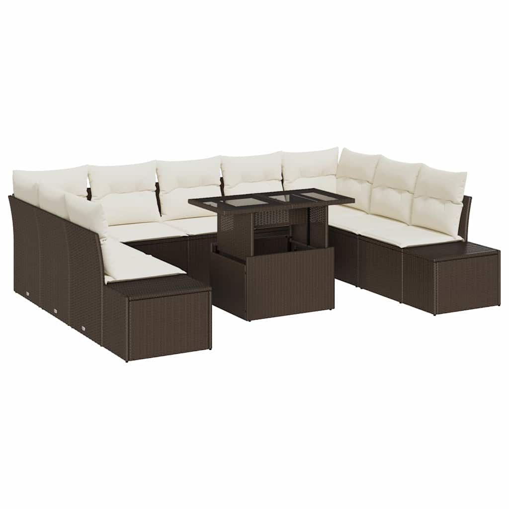 Set Divano da Giardino 10 pcs Marrone e Crema polyrattan | homemem39