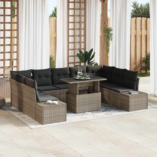 Set Divano da Giardino con cuscino 10 pcs Grigio polyrattan