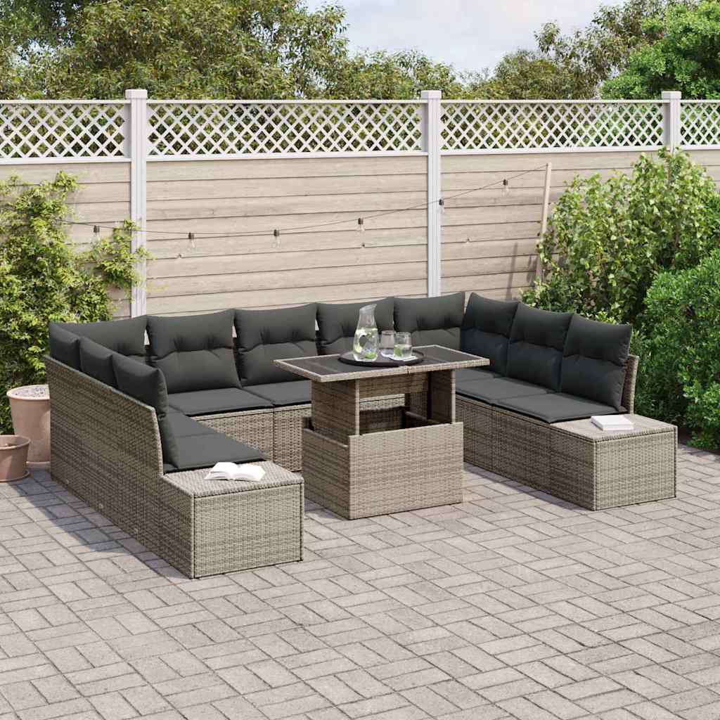 Set Divano da Giardino con cuscino 10 pcs Grigio polyrattan | homemem39
