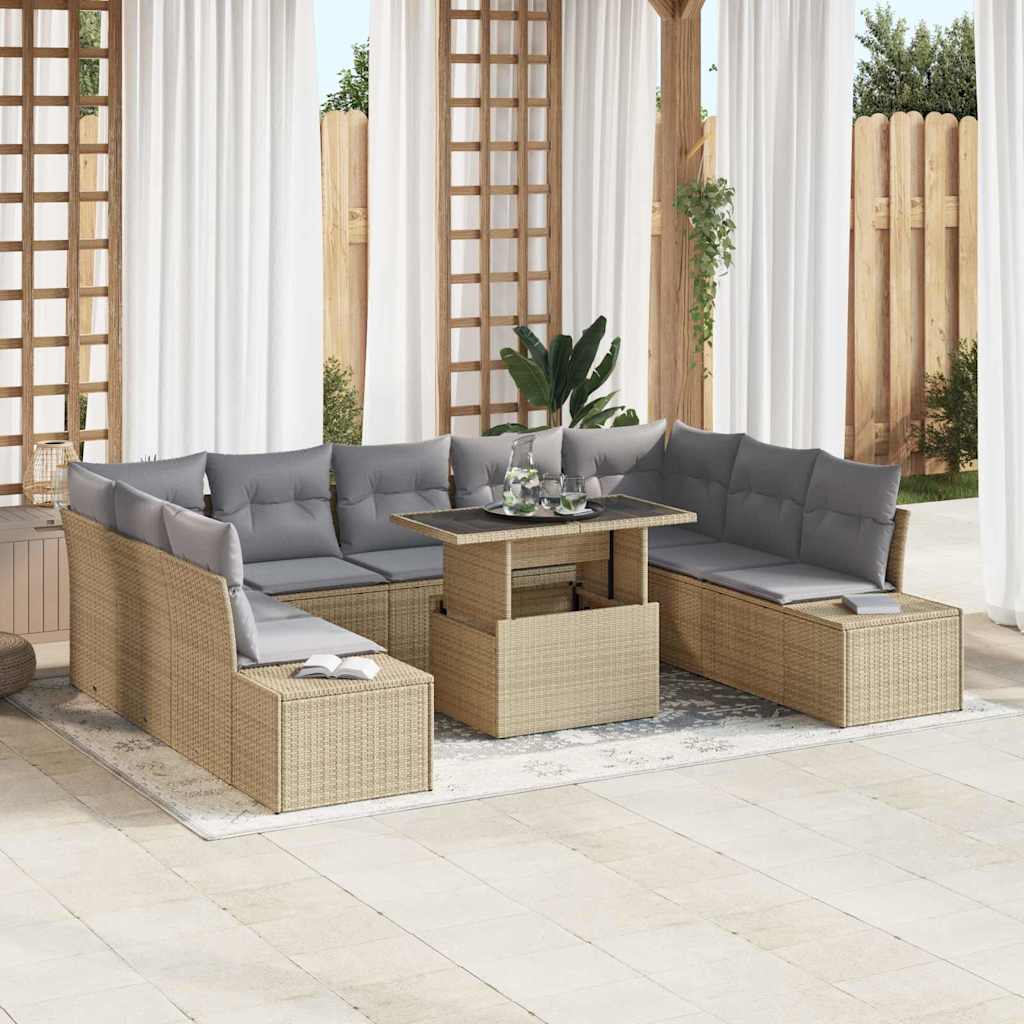 Set Divano da Giardino con cuscino 10 pcs beige e grigio chiaro | homemem39