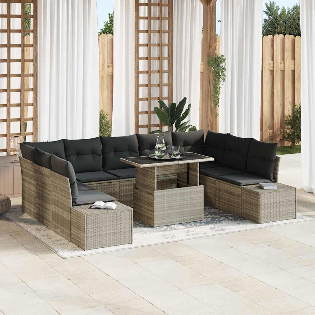 Set Divano da Giardino con cuscino 10 pcs Grigio chiaro | homemem39