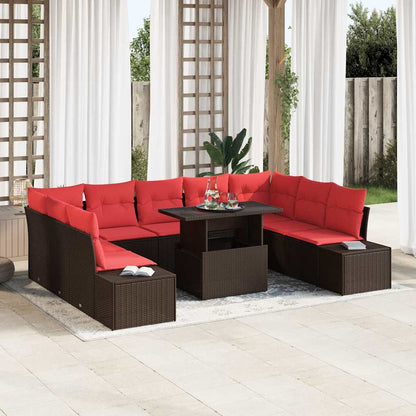 Set Divano da Giardino con cuscino 10 pcs Marrone e rosso | homemem39