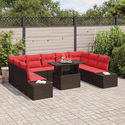 Set Divano da Giardino con cuscino 10 pcs Marrone e rosso | homemem39