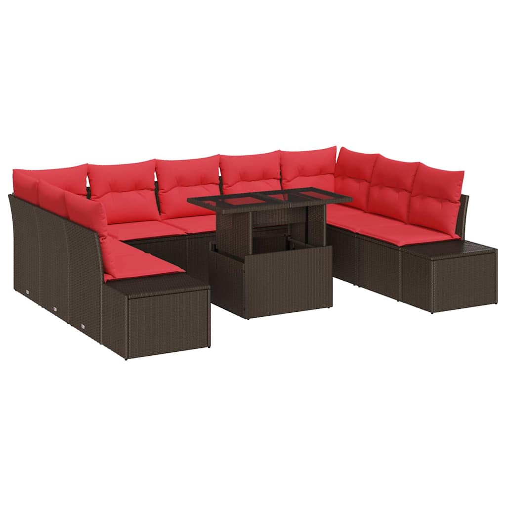 Set Divano da Giardino con cuscino 10 pcs Marrone e rosso | homemem39