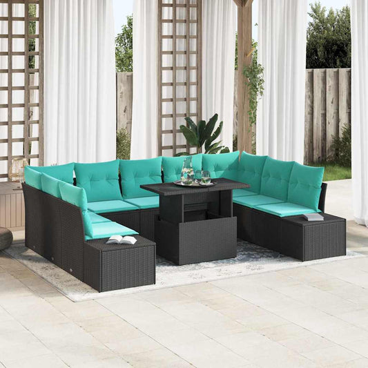 Set Divano da Giardino 10 pz Nero e Blu polyrattan | homemem39