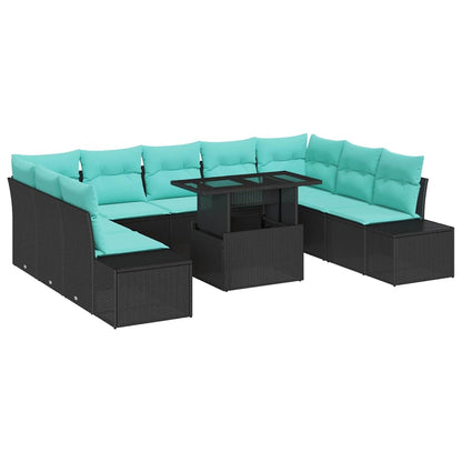 Set Divano da Giardino 10 pz Nero e Blu polyrattan | homemem39