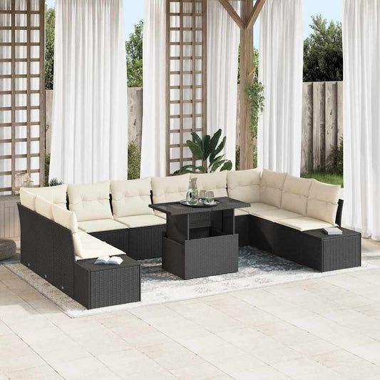 Set Divano da Giardino con cuscino 11 pcs Nero e crema