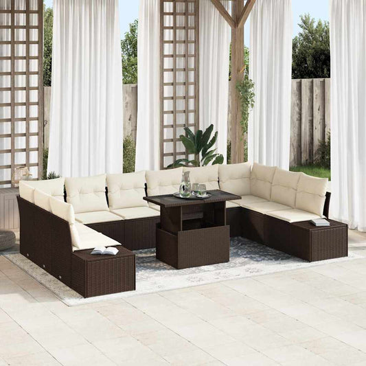 Set Divano da Giardino con cuscino 11 pcs Marrone e crema