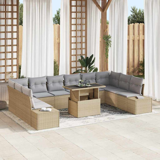 Set Divano da Giardino con cuscino 11 pcs beige e grigio chiaro