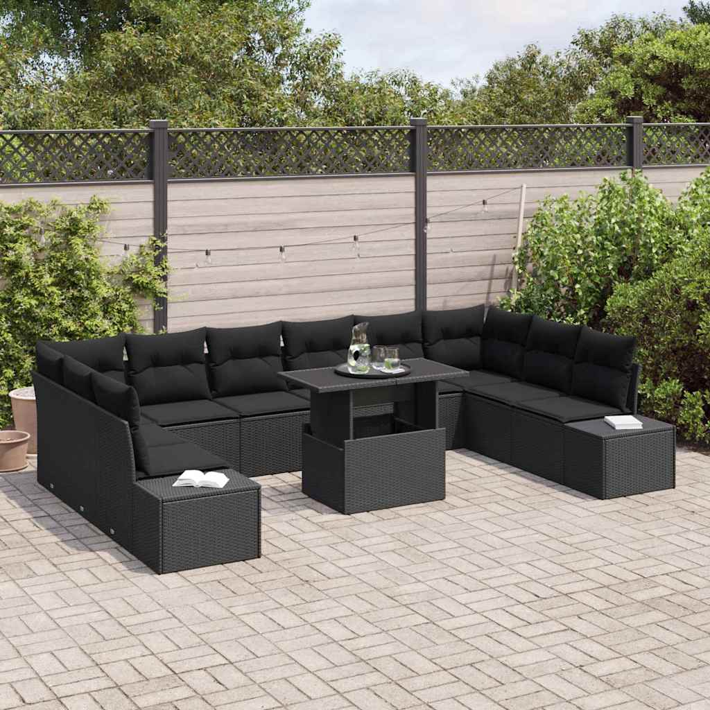 Set Divano da Giardino con cuscino 11 pcs Nero | homemem39