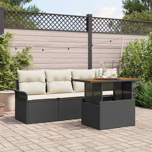 Set Divano da Giardino 5 pcs Nero e Crema polyrattan