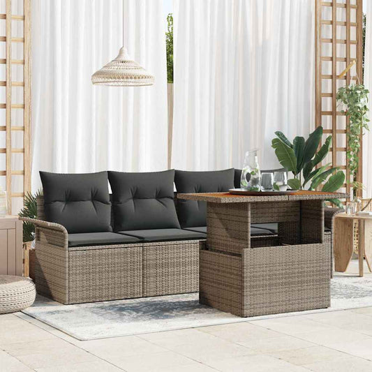 Set Divano da Giardino con cuscino 5 pcs Grigio polyrattan
