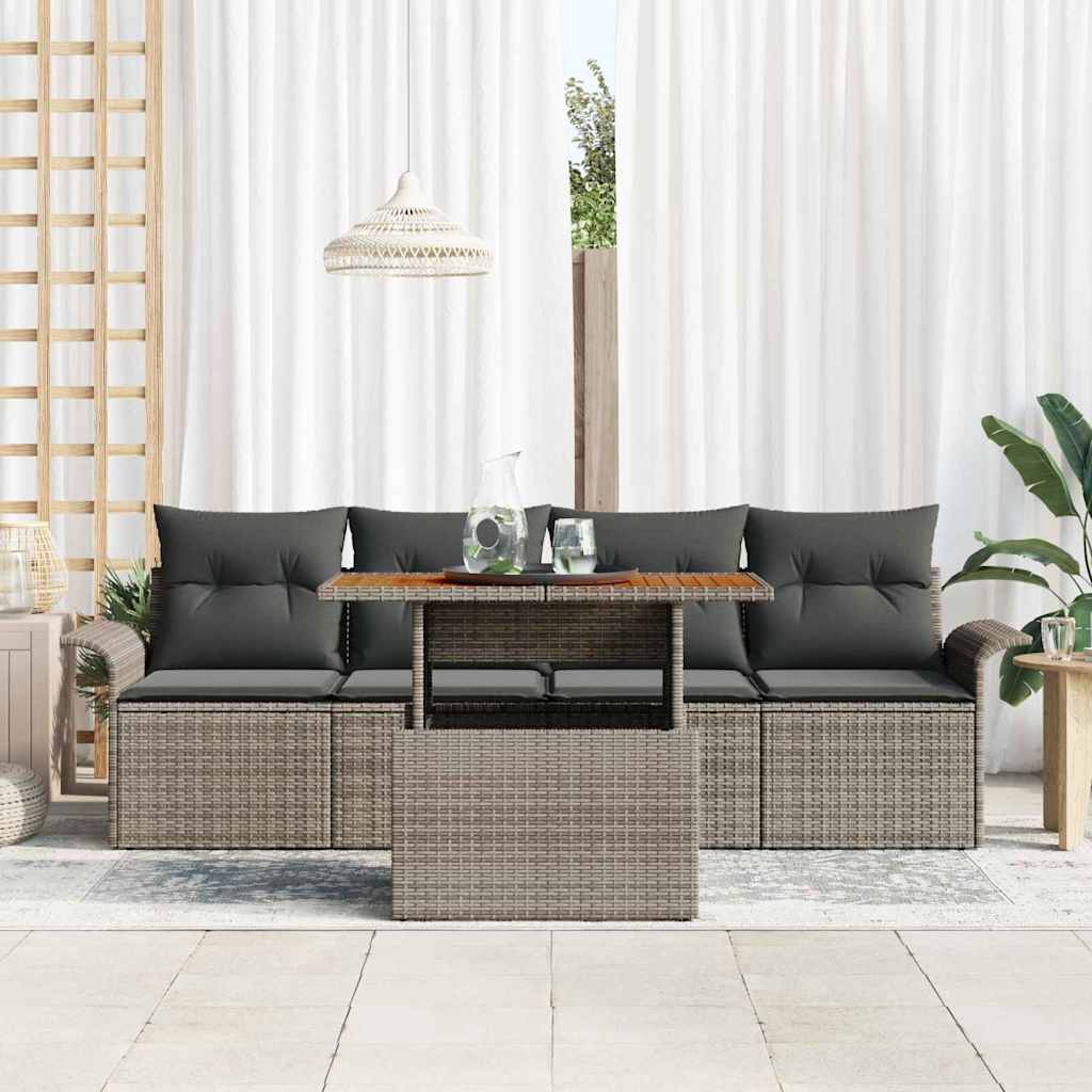 Set Divano da Giardino con cuscino 5 pcs Grigio polyrattan | homemem39
