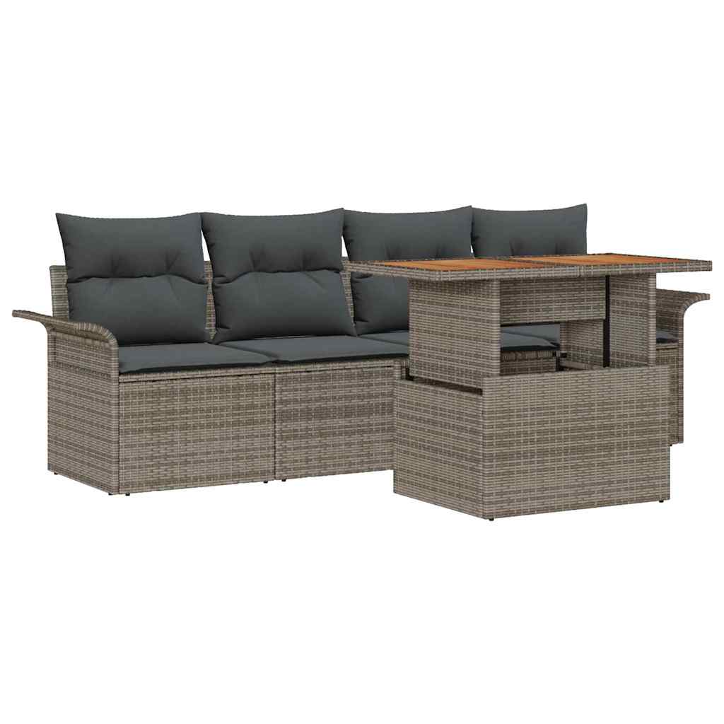 Set Divano da Giardino con cuscino 5 pcs Grigio polyrattan | homemem39