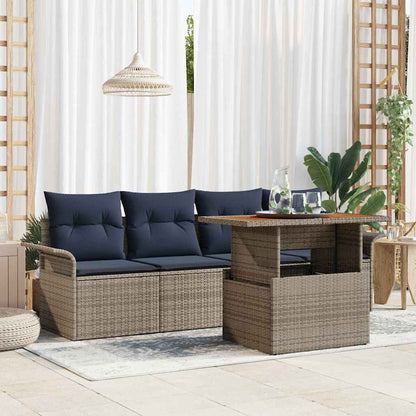 Set Divano da Giardino con cuscino 5 pcs grigio e blu navy | homemem39