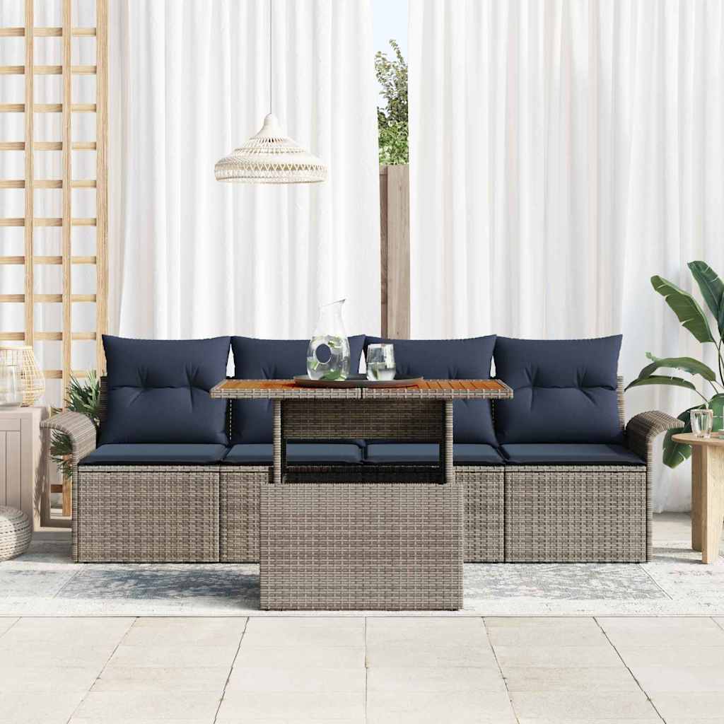 Set Divano da Giardino con cuscino 5 pcs grigio e blu navy | homemem39