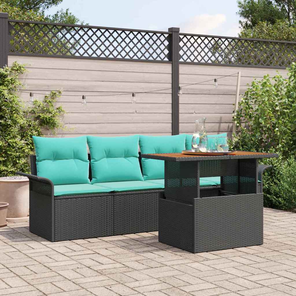Set Divano da Giardino con cuscino 5 pcs Nero e blu | homemem39
