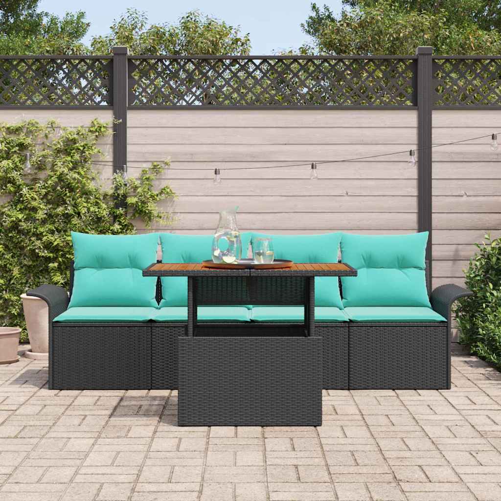 Set Divano da Giardino con cuscino 5 pcs Nero e blu | homemem39