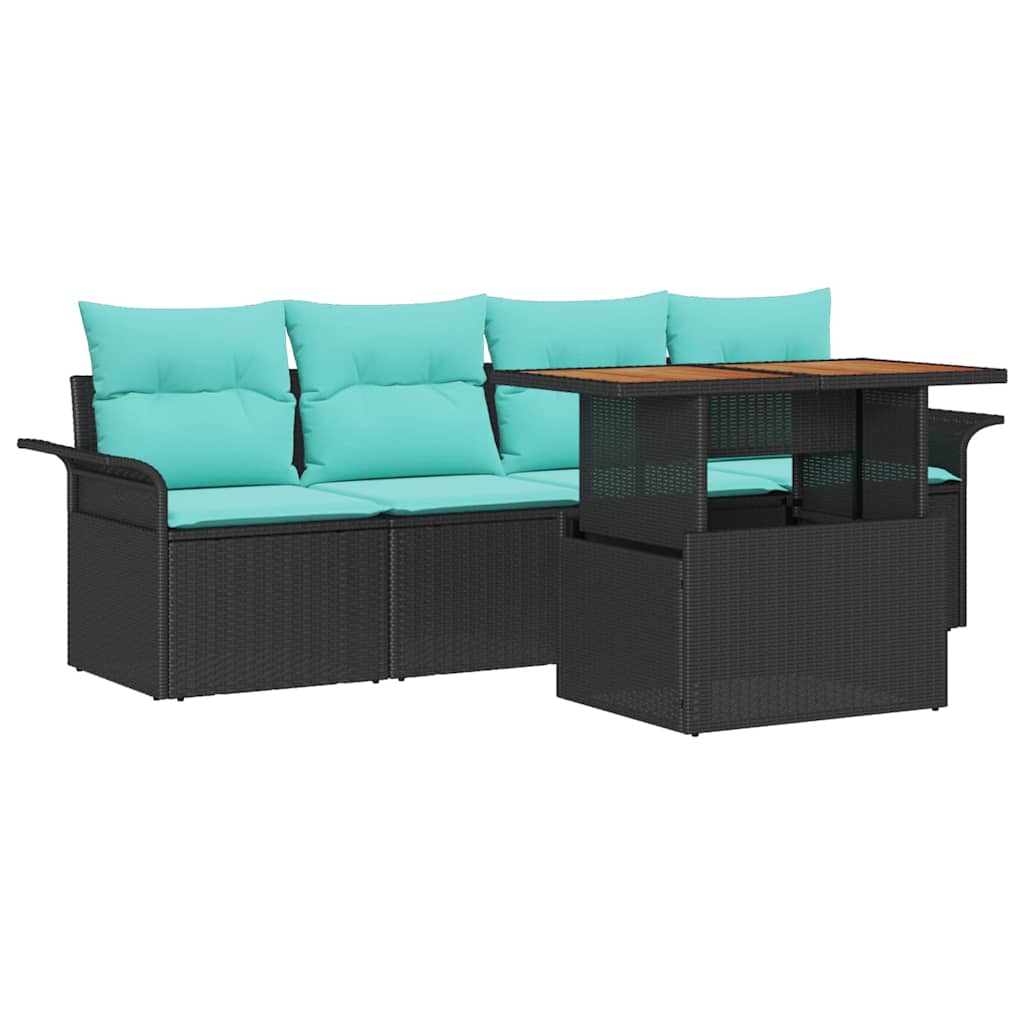 Set Divano da Giardino con cuscino 5 pcs Nero e blu | homemem39