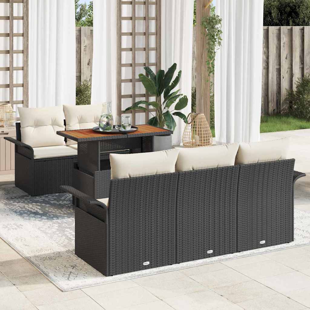 Set Divano da Giardino 6 pcs Nero e Crema polyrattan | homemem39