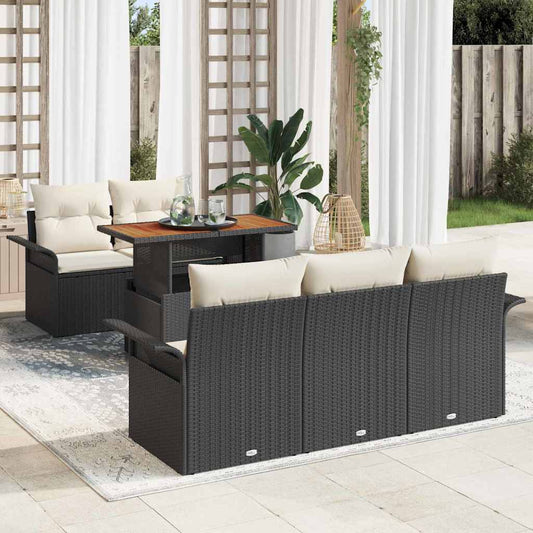 Set Divano da Giardino 6 pcs Nero e Crema polyrattan
