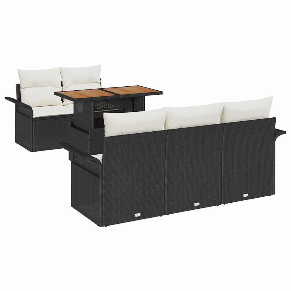 Set Divano da Giardino 6 pcs Nero e Crema polyrattan | homemem39