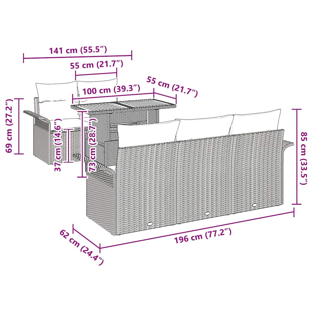 Set Divano da Giardino con cuscino 6 pcs Grigio polyrattan | homemem39
