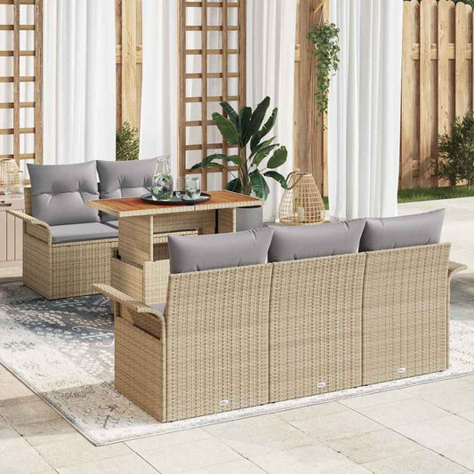 Set Divano da Giardino 6 pcs Beige e Grigio Chiaro polyrattan