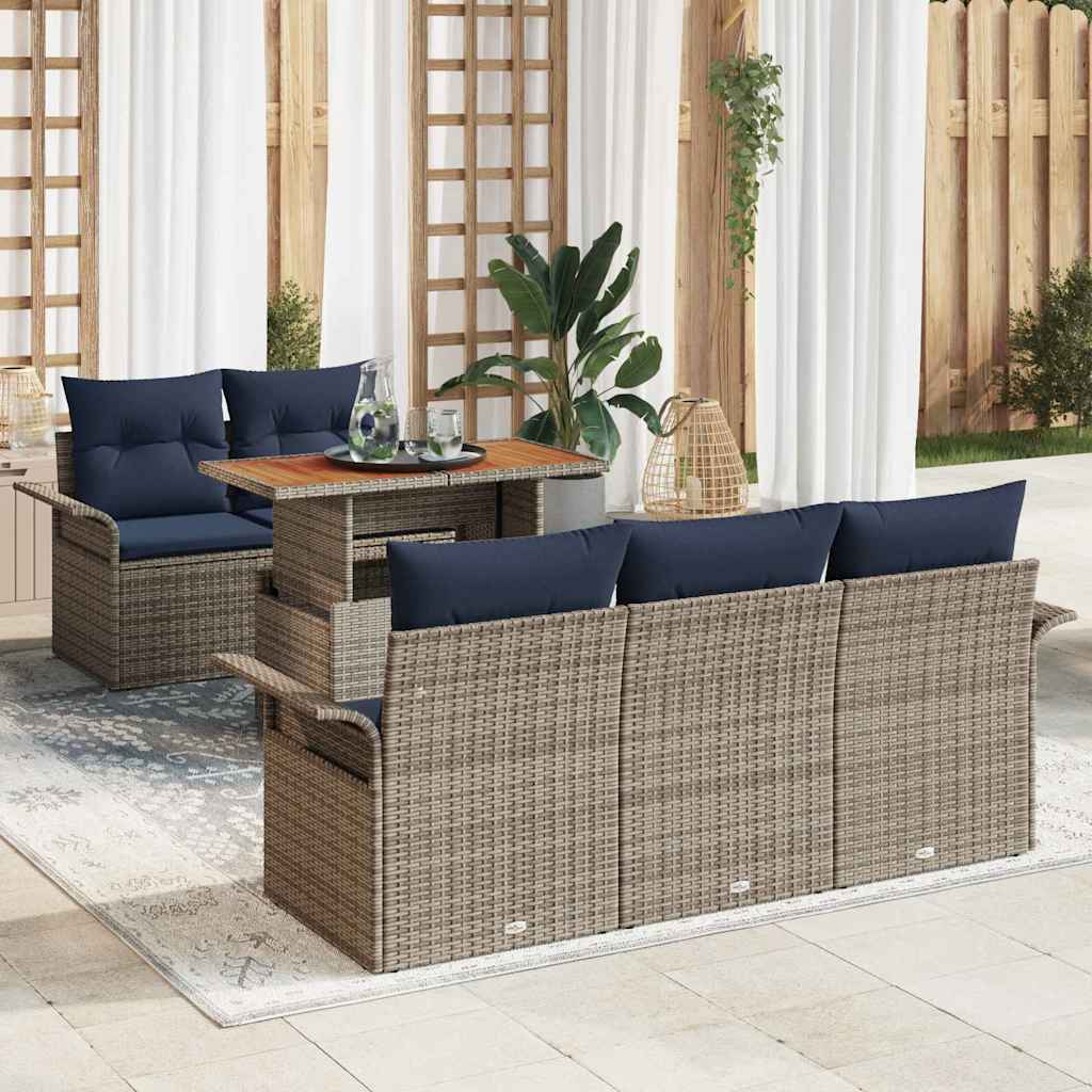 Set Divano da Giardino con cuscino 6 pcs grigio e blu navy | homemem39