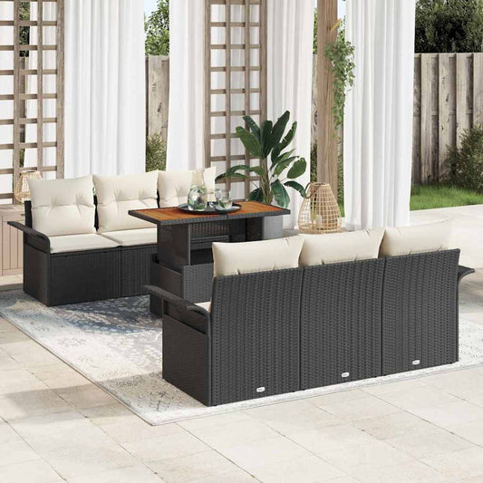 Set Divano da Giardino con cuscino 7 pcs Nero e crema